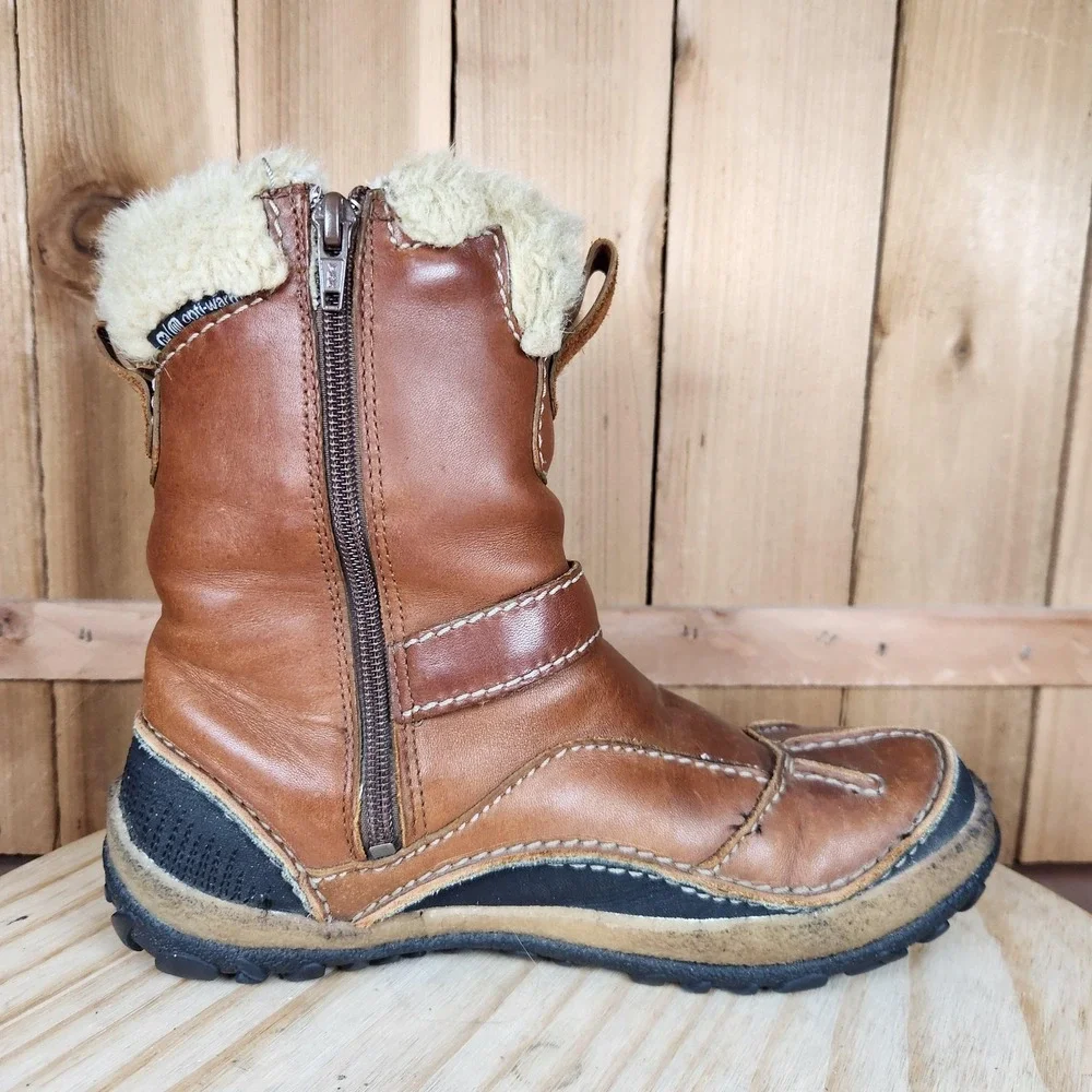 Merrell Taiga Buckle Boots Womens 7 Brown Leather Faux Fur Lined Zip Winter Snow